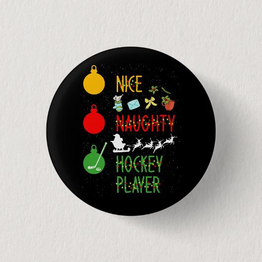 Leuke Ondeugende Hockey Speler Lijst Kerstmis Sant Ronde Button 3,2 Cm (Voorkant)