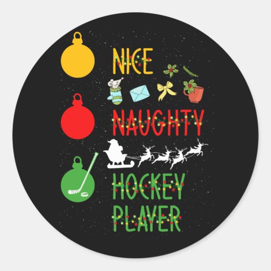 Leuke Ondeugende Hockey Speler Lijst Kerstmis Sant Ronde Sticker (Voorkant)
