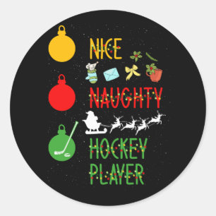 Leuke Ondeugende Hockey Speler Lijst Kerstmis Sant Ronde Sticker