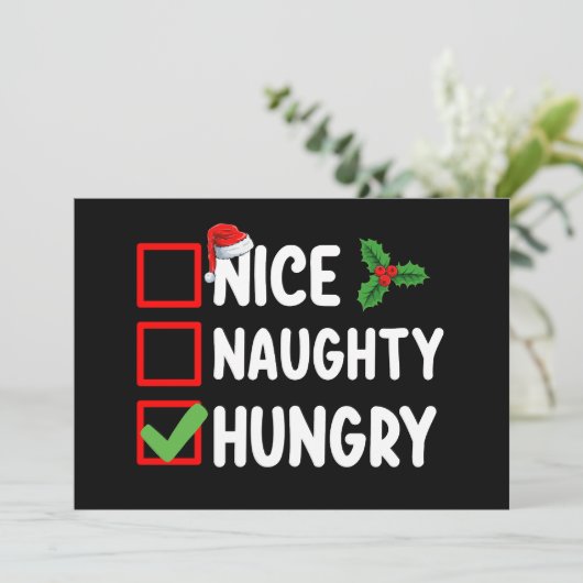 Leuke ondeugende hongerige kerstlijst familie vaka kaart (Staand voorkant)