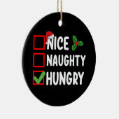 Leuke ondeugende hongerige kerstlijst familie vaka keramisch ornament (Rechts)