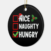 Leuke ondeugende hongerige kerstlijst familie vaka keramisch ornament (Links)