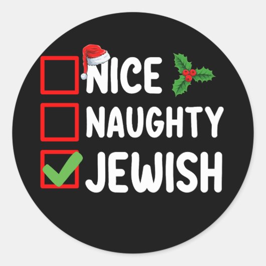 Leuke Ondeugende Joodse Kerstlijst Familie Vakanti Ronde Sticker (Voorkant)