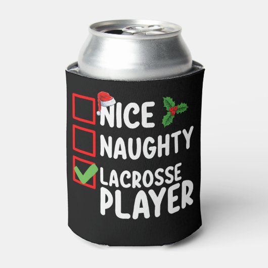Leuke Ondeugende Lacrosse Speler Kerstlijst Blikjeskoeler (Blikje Voorkant)