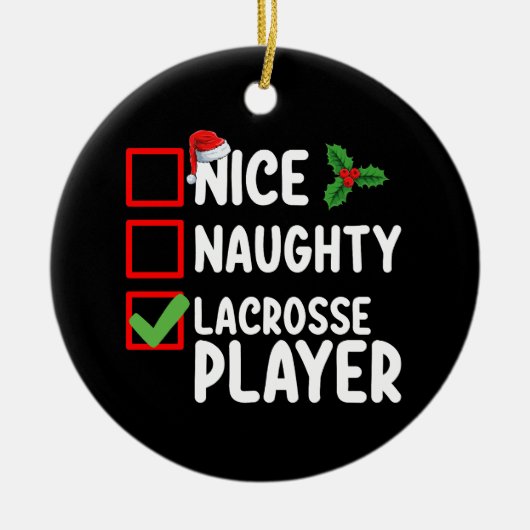 Leuke Ondeugende Lacrosse Speler Kerstlijst Keramisch Ornament (Voorkant)