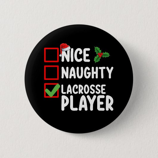 Leuke Ondeugende Lacrosse Speler Kerstlijst Ronde Button 5,7 Cm (Voorkant)