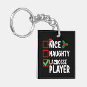 Leuke Ondeugende Lacrosse Speler Kerstlijst Sleutelhanger (Voorkant Links)