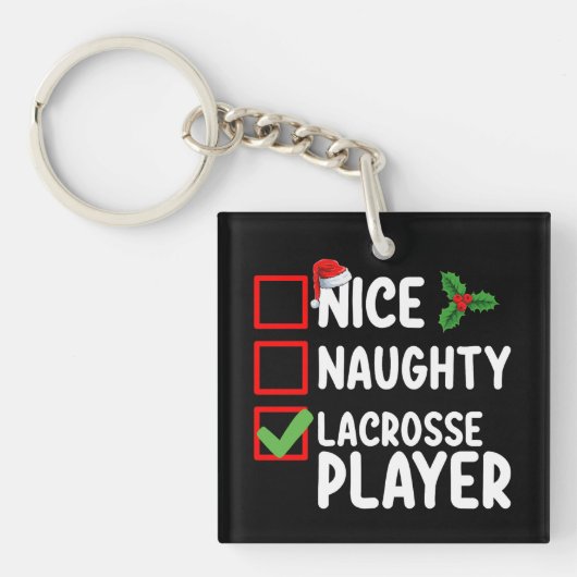 Leuke Ondeugende Lacrosse Speler Kerstlijst Sleutelhanger (Voorkant)