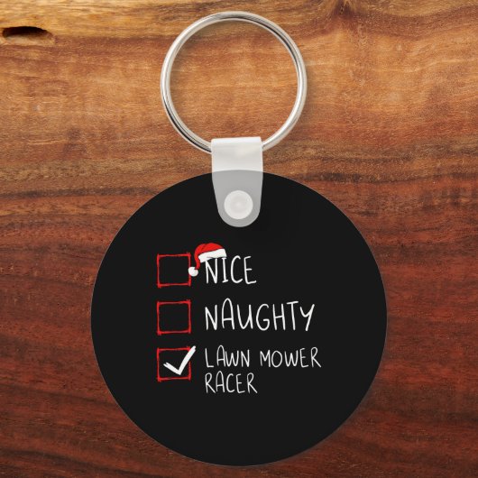 Leuke Ondeugende Lawn Mower Racer Lijst Kerstman Sleutelhanger (Voorkant)