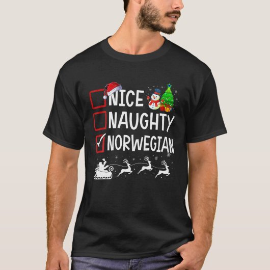 Leuke Ondeugende Noorse Kerstmis Pyjama Grappige X T-shirt (Voorkant)