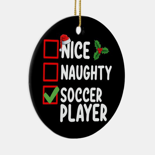 Leuke ondeugende voetballer kerstvakantie keramisch ornament (Rechts)
