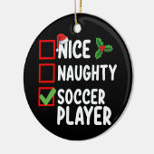 Leuke ondeugende voetballer kerstvakantie keramisch ornament (Links)