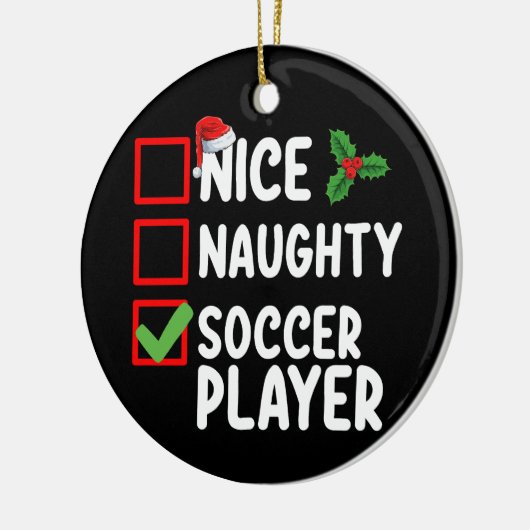 Leuke ondeugende voetballer kerstvakantie keramisch ornament (Links)