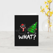 Leuke ondeugende zwarte kat duwen kerstboom over kaart (Gele Bloem)