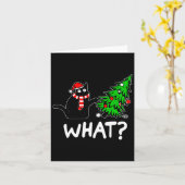 Leuke ondeugende zwarte kat duwen kerstboom over kaart (Gele Bloem)