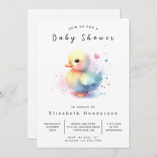 Leuke online Duck Baby shower Kaart (Voorkant / Achterkant)