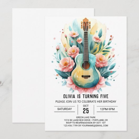 Leuke online gitaar verjaardag kaart (Voorkant / Achterkant)