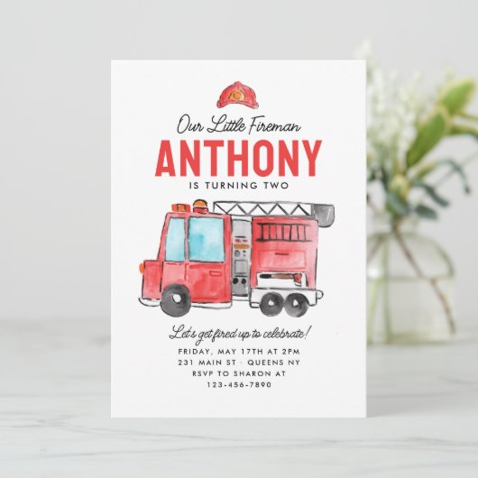 Leuke Onze Kleine Brandweerhelm Brandweerwagen Ver Kaart (Staand voorkant)