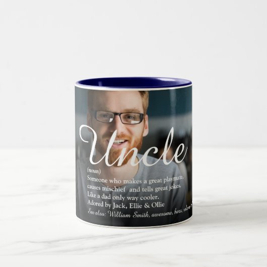 Leuke Oom, Funcle Definitie Modern Script Foto Tweekleurige Koffiemok (Center)