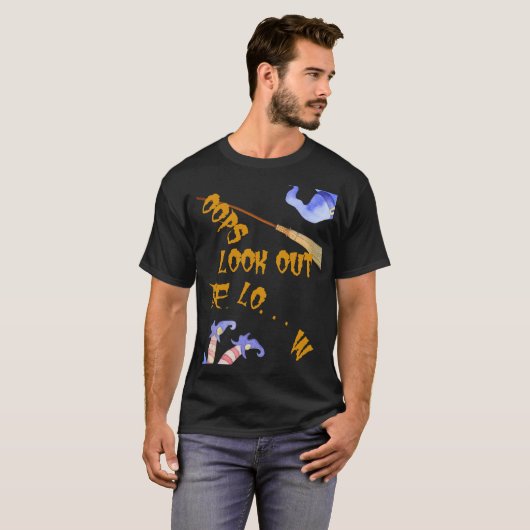 Leuke Oops Halloween heks viel van bezem T-shirt (Voorkant volledig)