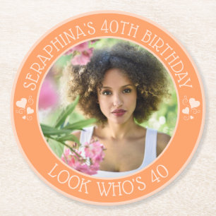 Leuke op maat gemaakte foto 40e verjaardagsfeest c ronde kartonnen onderzetter