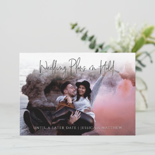 Leuke op maat gemaakte foto handgeschreven uitstel aankondiging (Staand voorkant)
