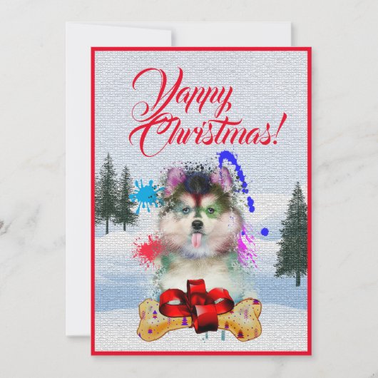 Leuke op maat gemaakte grappige Pomsky-hond kerstk Aankondiging (Voorkant)