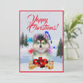 Leuke op maat gemaakte grappige Pomsky-hond kerstk Aankondiging (Staand voorkant)