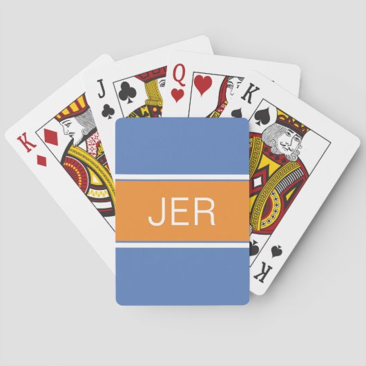 Leuke Op Maat Gemaakte Monogram Beginletters Blauw Pokerkaarten (Achterkant)