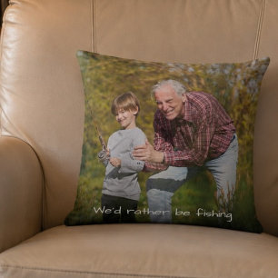 Leuke Opa Kleinzoon Vissen Foto Vakantie Cadeau Kussen