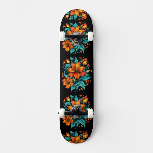 Leuke Oranje Bloemen Persoonlijk Skateboard (Voorkant)