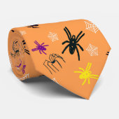 Leuke oranje Halloween spin heren stropdas (Opgerold)
