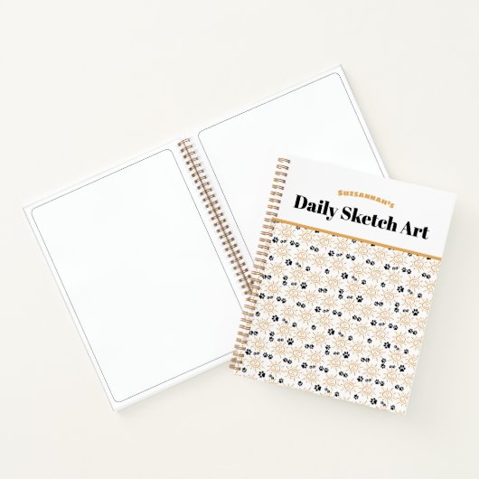 Leuke Oranje Hand getrokken Sun Paws Patroon Notitieboek (Binnen)