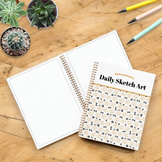 Leuke Oranje Hand getrokken Sun Paws Patroon Notitieboek