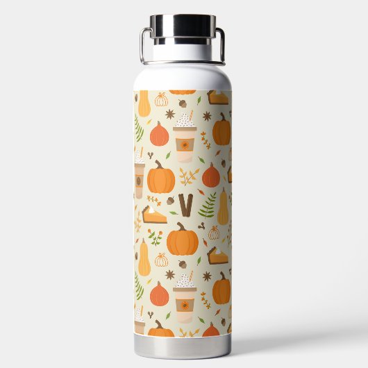 Leuke Oranje Herfst Patroon Waterfles (Achterkant)