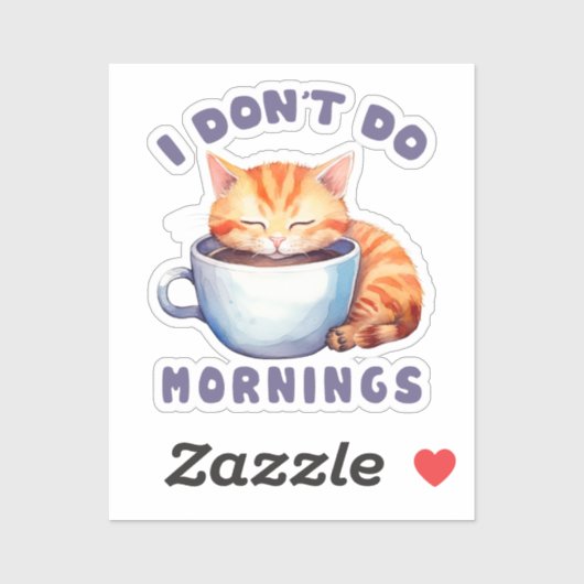 Leuke Oranje kat - Ik doe geen ochtenden Sticker (Vel)
