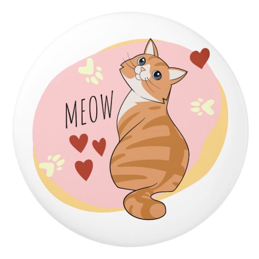 Leuke oranje kat keramische knop (Voorkant)