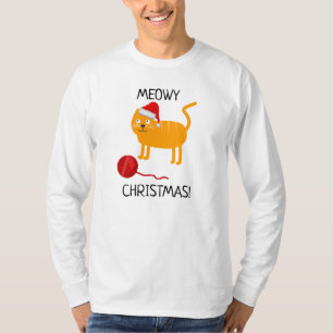 Leuke Oranje Kat Meowy Kerstman Heren T-shirt