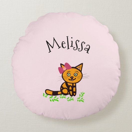 Leuke oranje kat rond kussen (Voorkant)