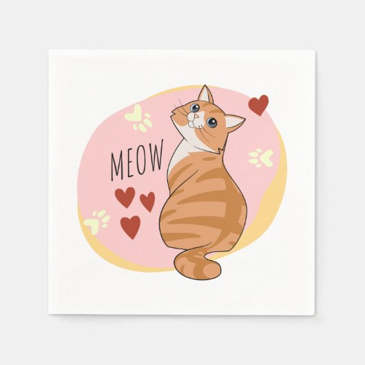 Leuke oranje kat servet (Voorkant)