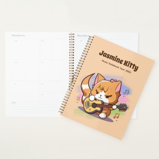 Leuke Oranje kat spelen gitaar (personaliseren) Planner (Display)