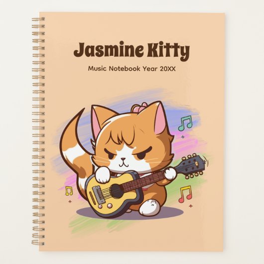 Leuke Oranje kat spelen gitaar (personaliseren) Planner (Voorkant)
