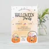 Leuke oranje pompoen waterverf kinder Halloween fe Kaart (Staand voorkant)