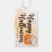 Leuke oranje pompoen waterverf trick or treat guns cadeaulabel (Voorkant)