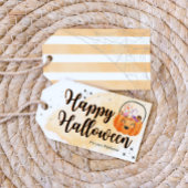 Leuke oranje pompoen waterverf trick or treat guns cadeaulabel