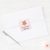 Leuke oranje uil roze vierkante sticker (Envelop)