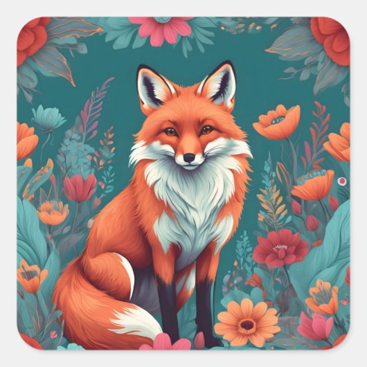 Leuke oranje vos vierkante sticker (Voorkant)