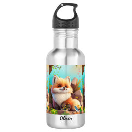 Leuke oranje vos Woodlands Floral gepersonaliseerd Waterfles