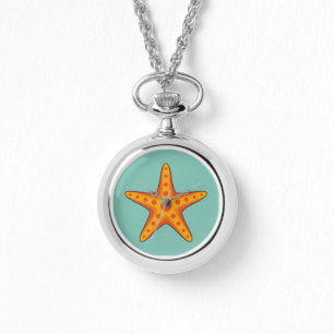 Leuke Oranje zeester Cartoon Horloge