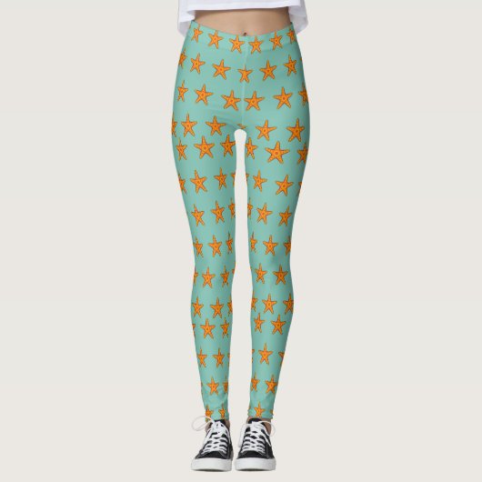Leuke Oranje zeester Cartoon Leggings (Voorkant)